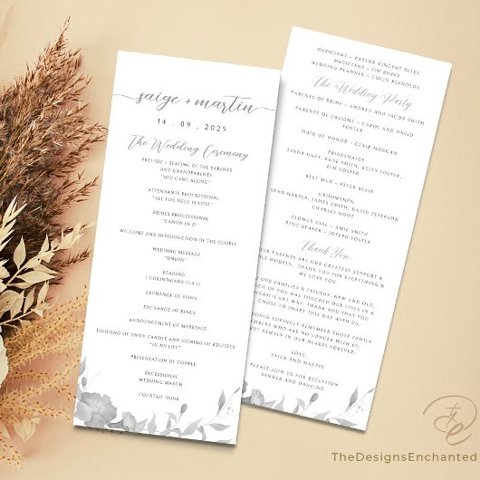 Minimalistische Boho Floral Wedding Program Card Programm