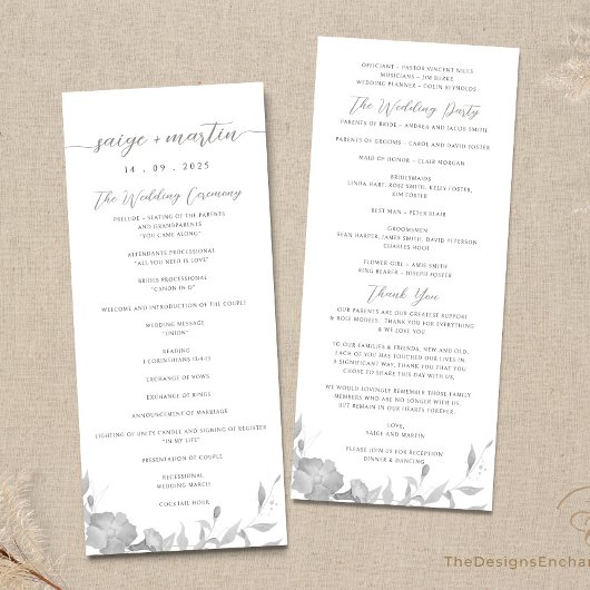 Minimalistische Boho Floral Wedding Program Card Programm