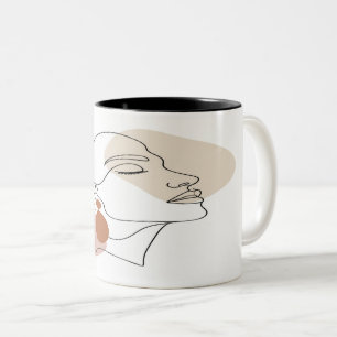 Minimalistische Boho-Frauen-Gesichtslinienkunst-Ta Zweifarbige Tasse