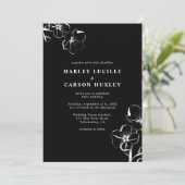 Minimalistische Boho Hand Drawn Floral Black Weddi Einladung (Stehend Vorderseite)