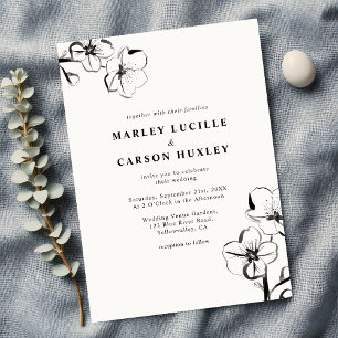 Minimalistische Boho Hand Drawn Floral White Weddi Einladung