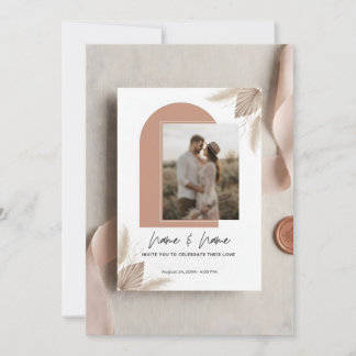 Minimalistische Boho-Hochzeitseinladung mit Foto Einladung