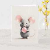 Minimalistische Boho Maus mit Ballonblase Karte (Gelbe Blume)