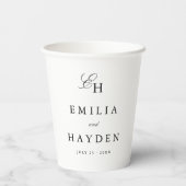 Minimalistische Boho-Monogramm-Hochzeit Pappbecher (Rückseite)