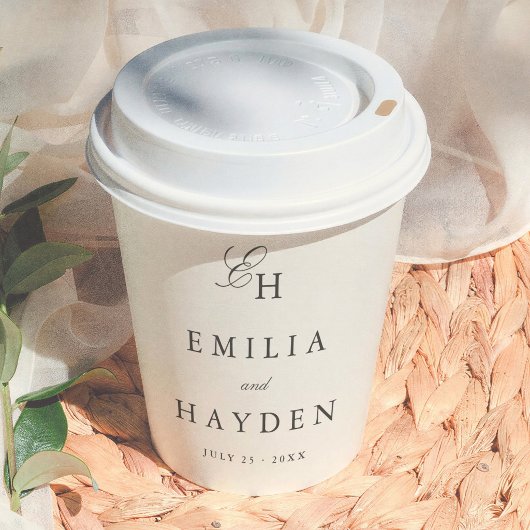 Minimalistische Boho-Monogramm-Hochzeit Pappbecher