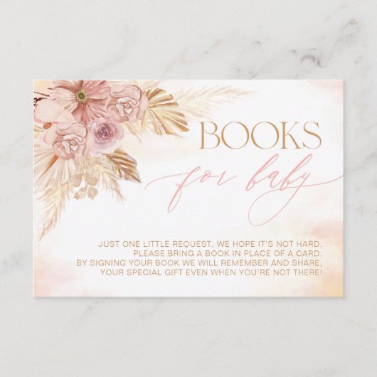 Minimalistische Boho Pampas-Bücher für Babybuchanf Begleitkarte (Vorderseite)