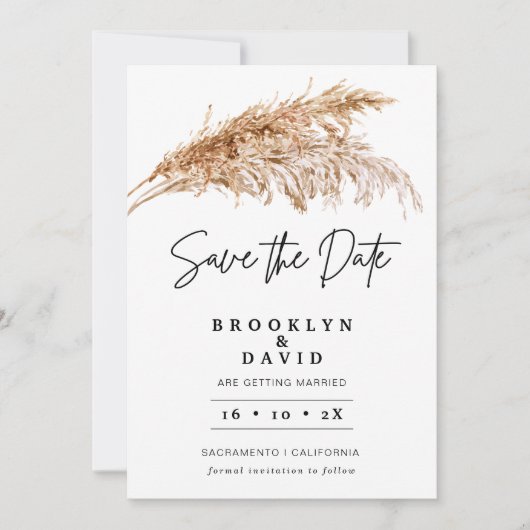 Minimalistische Boho Pampas Grass Save the Date Ka Einladung (Vorderseite)