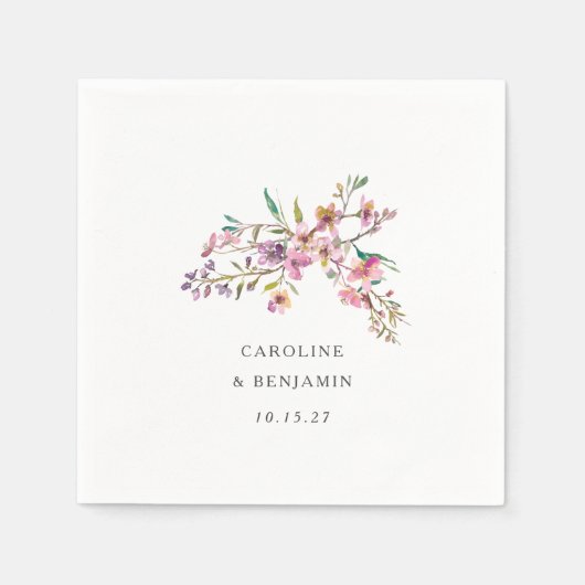 Minimalistische Boho Pink-Wildblumen Hochzeit nach Serviette (Vorderseite)