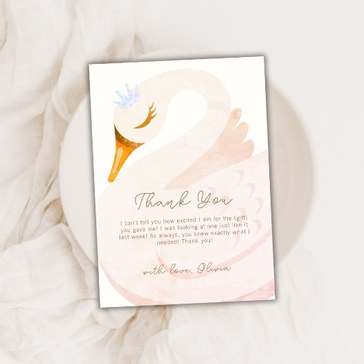 Minimalistische Boho Princess Swan Girl Babydusche Dankeskarte