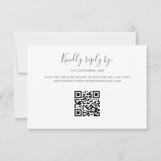 Minimalistische Boho Retro Grün Bogen QR Code RSVP Karte (Rückseite)