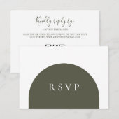 Minimalistische Boho Retro Grün Bogen QR Code RSVP Karte (Vorne/Hinten)