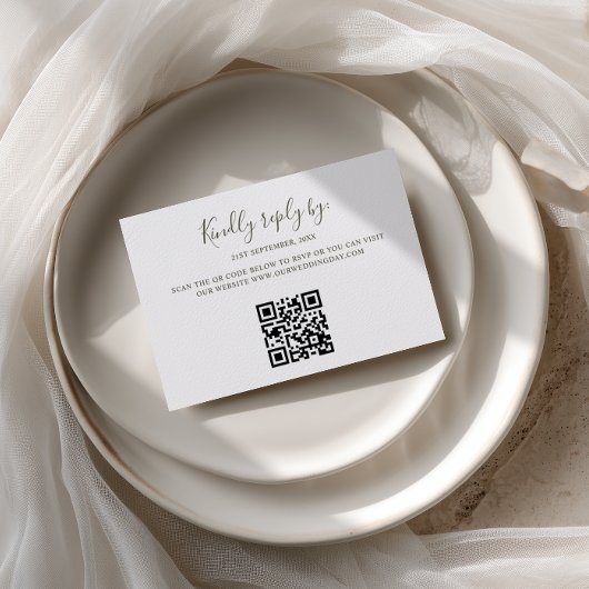 Minimalistische Boho-Sage-Grün-Bogen-QR-Code-RSVP- RSVP Karte