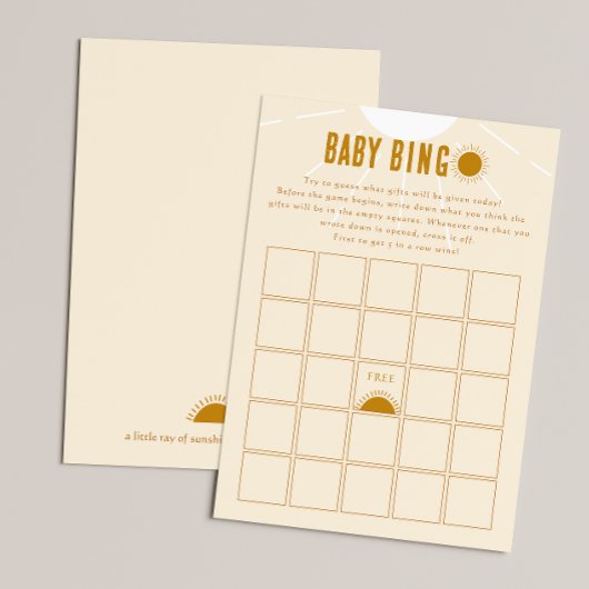 Minimalistische Boho Sunshine Baby Shooting Bingo  Einladung
