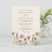 Minimalistische Boho-Wildblumen-Blumen-QR-Code-Hoc Einladung (Stehend Vorderseite)