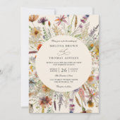 Minimalistische Boho-Wildblumen-Blumen-QR-Code-Hoc Einladung (Vorderseite)