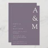 Minimalistische Bold Monogram Boho Dusty Lila Wedd Einladung (Vorne/Hinten)