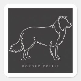 Minimalistische Border Collie-Linienkunst-Hund-Gra Quadratischer Aufkleber