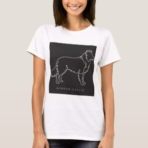 Minimalistische Border Collie-Linienkunst-Hund-Gra T-Shirt
