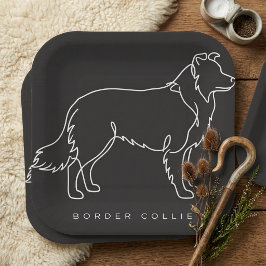 Minimalistische Border Collie-Linienkunst-Hundegra Pappteller