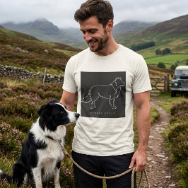 Minimalistische Border Collie-Linienkunst-Hundegra T-Shirt
