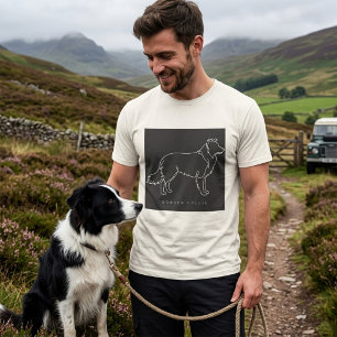 Minimalistische Border Collie-Linienkunst-Hundegra T-Shirt