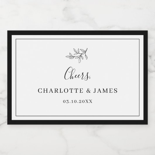 Minimalistische Border Foliage Leaf Sparkling Wein Schaumweinetikett (Einzelnes Label)