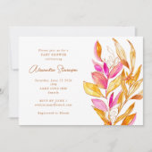 Minimalistische botanische Babydusche in Rosa und  Einladung (Vorderseite)