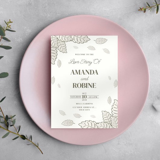 Minimalistische botanische Blätter Einladung Hochz