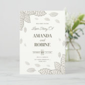 Minimalistische botanische Blätter Einladung Hochz (Stehend Vorderseite)