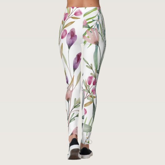 Minimalistische botanische Blätter und Blume grün Leggings (Rückseite)