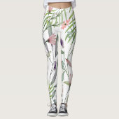 Minimalistische botanische Blätter und Blume grün Leggings (Vorderseite)