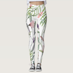 Minimalistische botanische Blätter und Blume grün Leggings