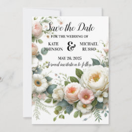 Minimalistische Botanische Blush Pink & White Hoch Save The Date