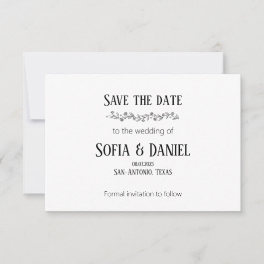 Minimalistische botanische Daisy Line Save The Dat Date (Vorderseite)