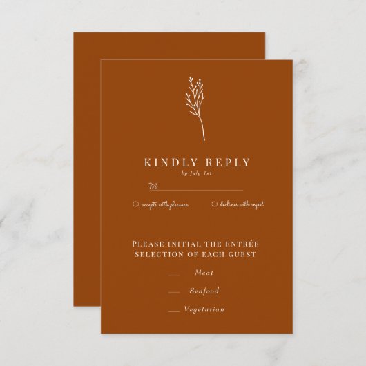 Minimalistische botanische Flora | Blume Chic Wedd RSVP Karte (Vorne/Hinten)