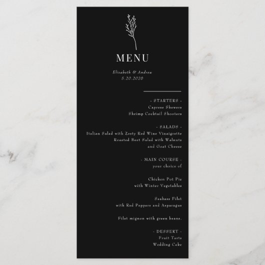 Minimalistische botanische Flora | Hochzeitsmenü Menükarte (Vorderseite)