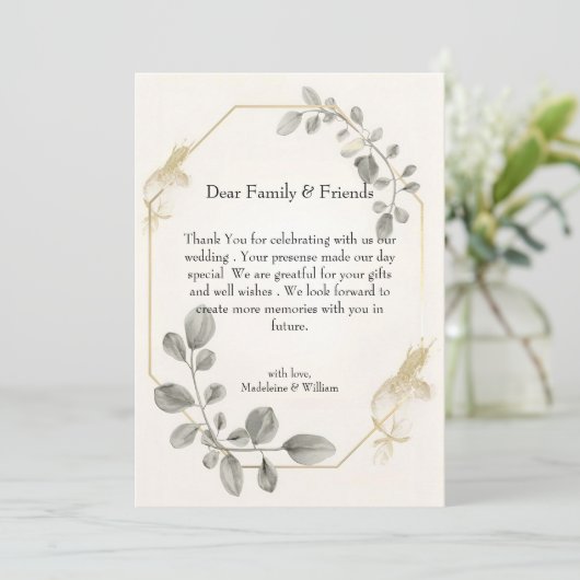 Minimalistische Botanische Hochzeit Dankeskarte (Stehend Vorderseite)