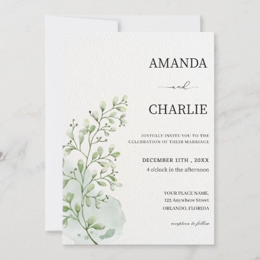 Minimalistische botanische Hochzeit Einladung (Vorderseite)