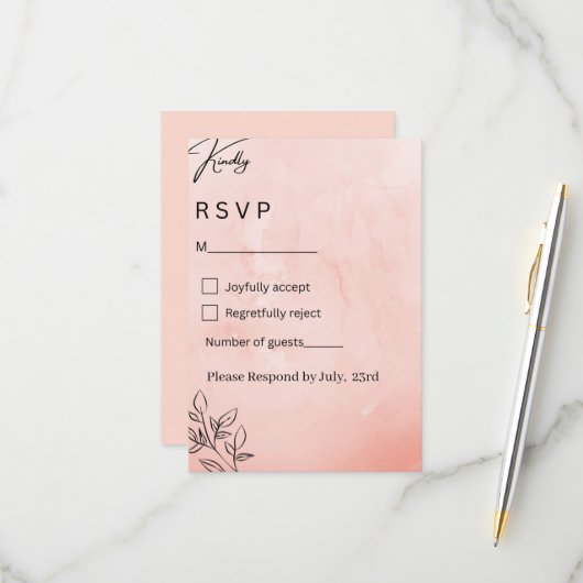 Minimalistische botanische Hochzeit mit Pfirsich R RSVP Karte (Vorderseite/Rückseite Beispiel)