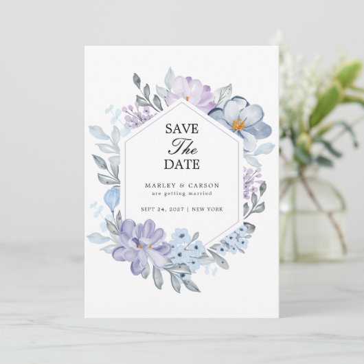Minimalistische botanische Hochzeit Save The Date (Stehend Vorderseite)