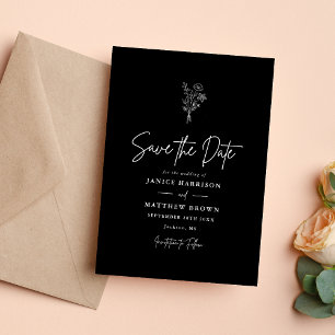 Minimalistische Botanische Hochzeiten von Schwarz Save The Date