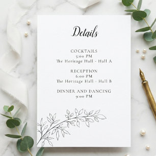 Minimalistische botanische Hochzeitsdetails Karte 