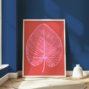 Minimalistische botanische Kunst in Rosa und Rot Poster