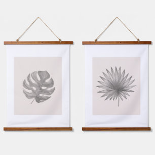 Minimalistische botanische Kunst Wandteppich Mit Holzrahmen