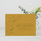 Minimalistische Botanische Kunstarbeit Yellow Boho Save The Date (Stehend Vorderseite)