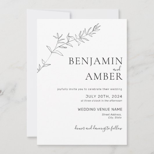 Minimalistische botanische Linie Art Zeichnend Boh Einladung (Vorderseite)