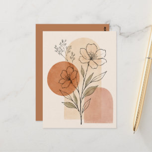 Minimalistische botanische Linienkunst Druck Boh Postkarte
