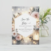 Minimalistische botanische Mason Jar Wedding Save The Date (Stehend Vorderseite)