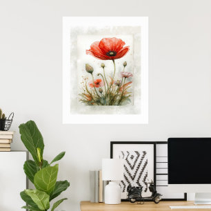 Minimalistische Botanische Mohnblume  Poster