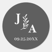 Minimalistische Botanische Monogramm-Hochzeitstemp Runder Aufkleber (Vorderseite)